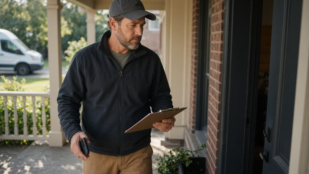 Field crew arriving at a residential property for a coordinated work order