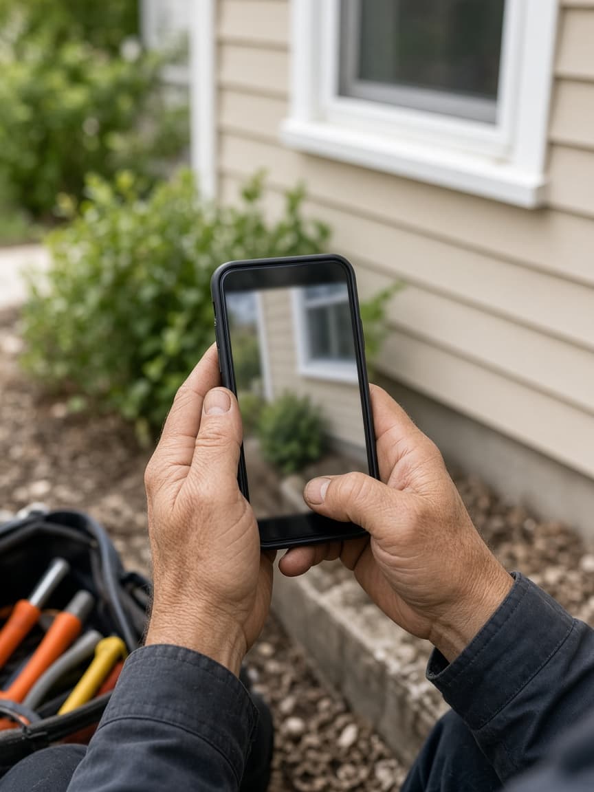 Field contractor capturing job-site photo evidence on a phone