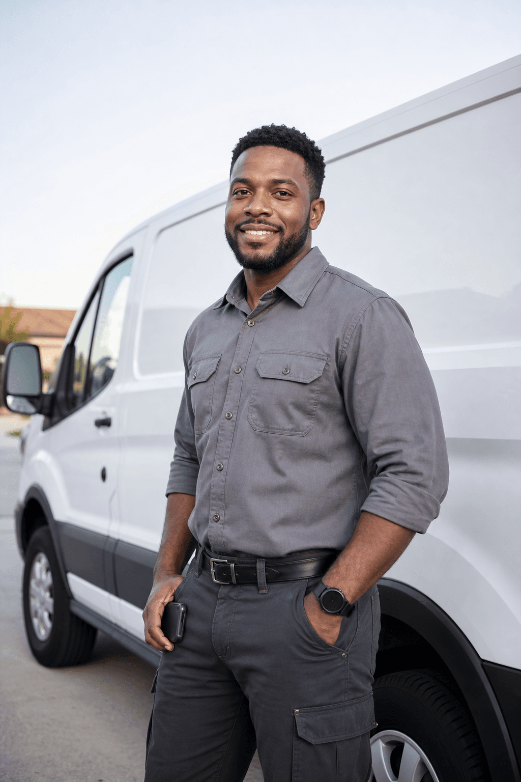 Property-service crew technician with service van — the types of crews you can discover